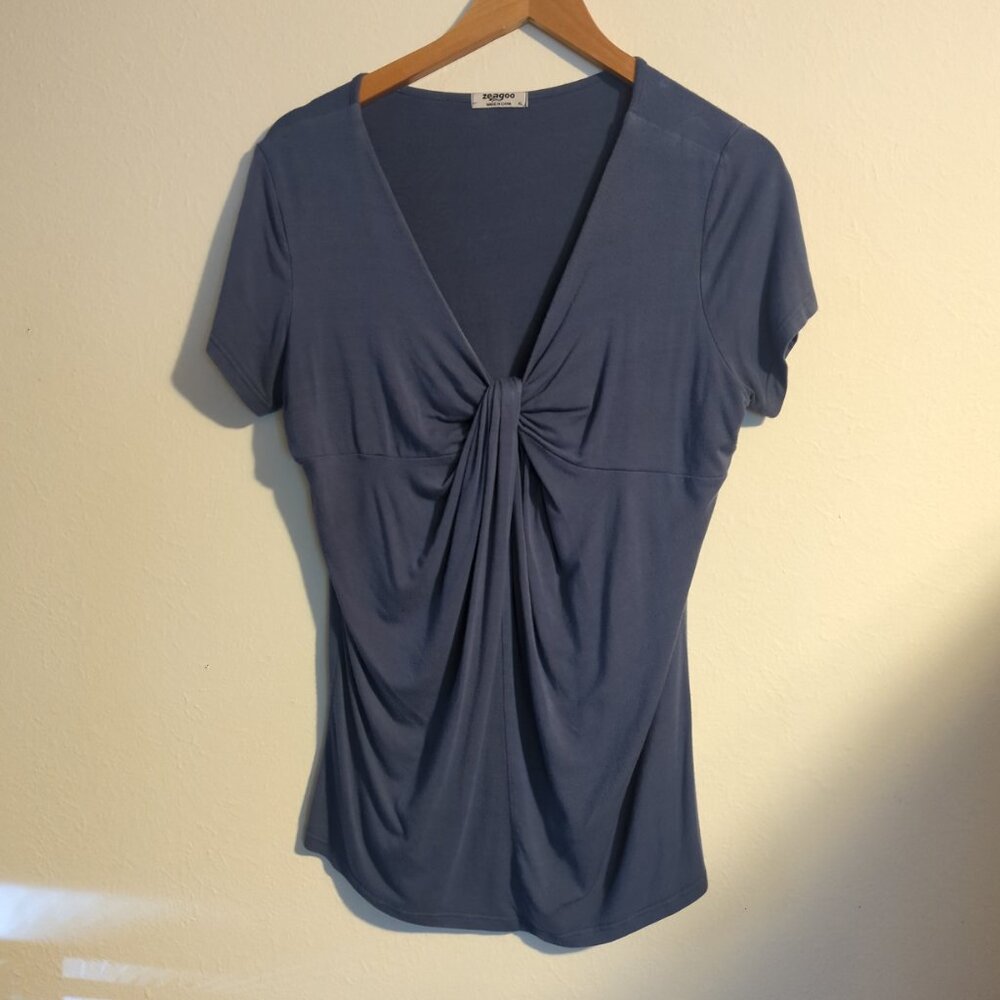 Zeagoo Short Sleeve V-Neck Twist Knot Blouse Size XL - Picture 2 of 8